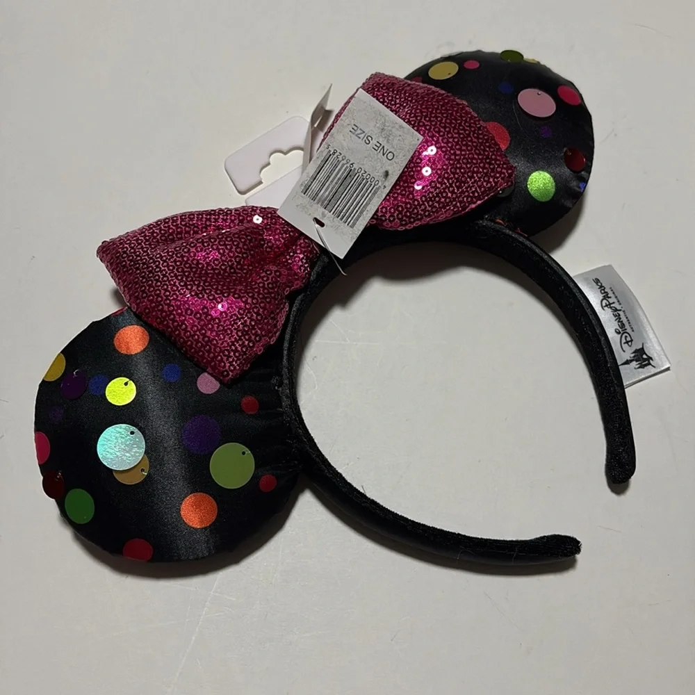 NWT Disney Parks Exclusive Sequin Polka Dot Pink Bow Minnie Mouse Ears Headband